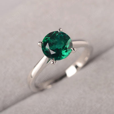 Sharp Prong Round Emerald Solitaire Ring - Palmary