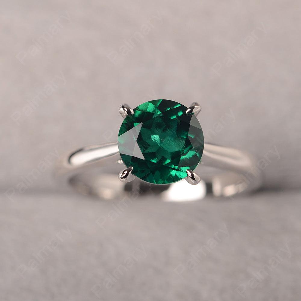 Sharp Prong Round Emerald Solitaire Ring - Palmary