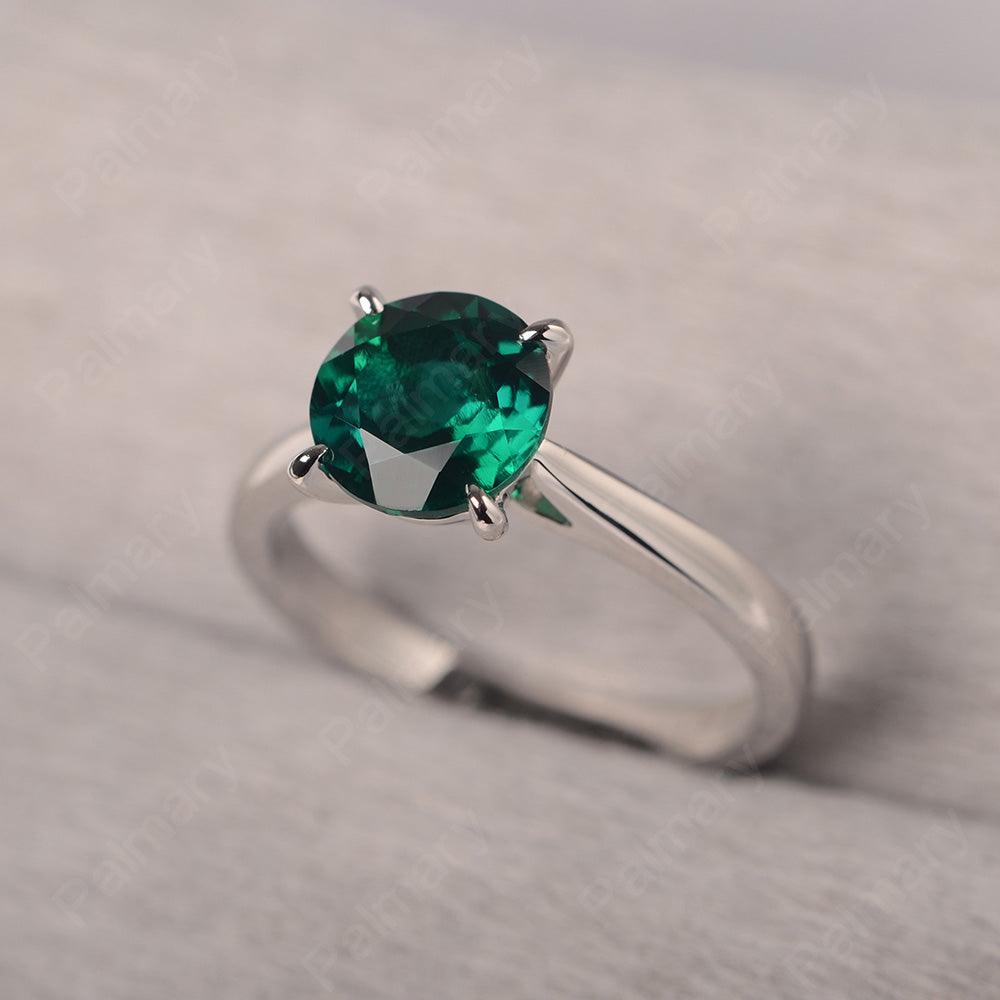 Sharp Prong Round Emerald Solitaire Ring - Palmary