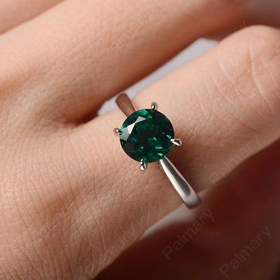 Sharp Prong Round Emerald Solitaire Ring - Palmary