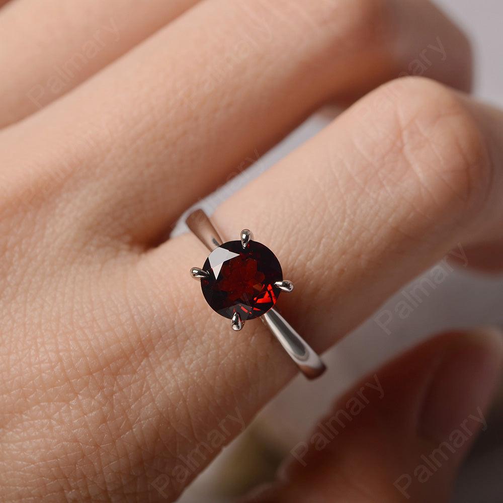 Sharp Prong Round Garnet Solitaire Ring - Palmary