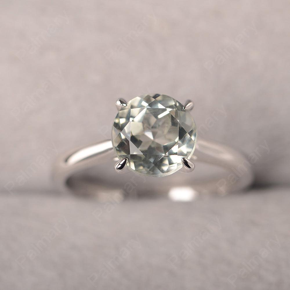 Sharp Prong Round Green Amethyst Solitaire Ring - Palmary