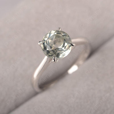 Sharp Prong Round Green Amethyst Solitaire Ring - Palmary