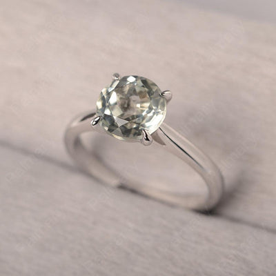 Sharp Prong Round Green Amethyst Solitaire Ring - Palmary