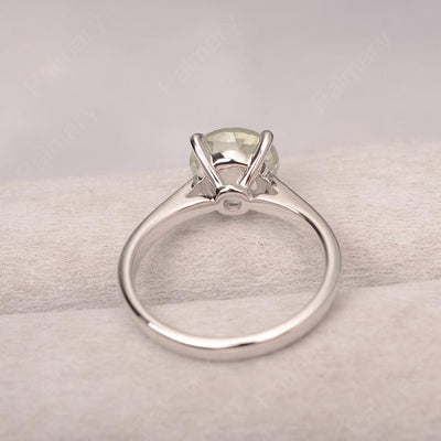 Sharp Prong Round Green Amethyst Solitaire Ring - Palmary