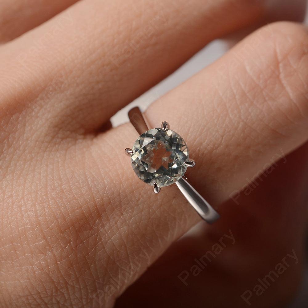 Sharp Prong Round Green Amethyst Solitaire Ring - Palmary