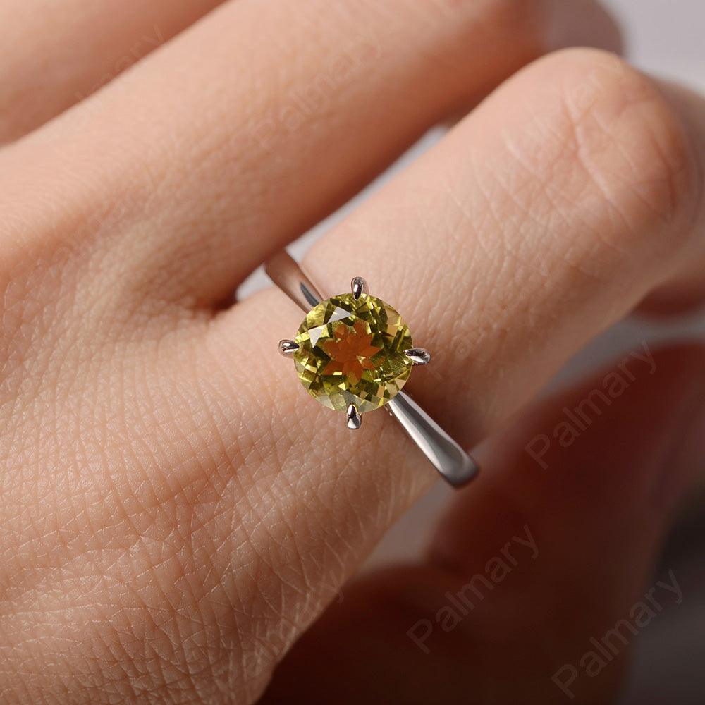 Sharp Prong Round Lemon Quartz Solitaire Ring - Palmary