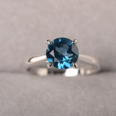 Sharp Prong Round London Blue Topaz Solitaire Ring - Palmary