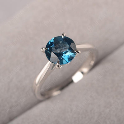 Sharp Prong Round London Blue Topaz Solitaire Ring - Palmary