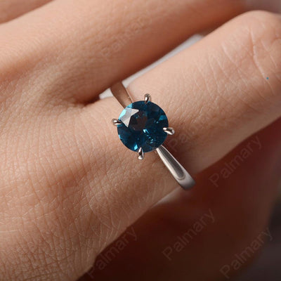 Sharp Prong Round London Blue Topaz Solitaire Ring - Palmary