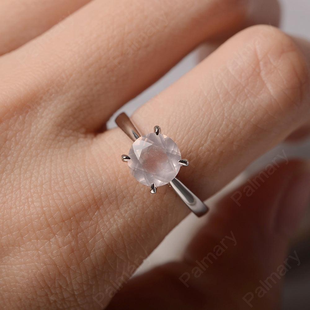 Sharp Prong Round Rose Quartz Solitaire Ring - Palmary