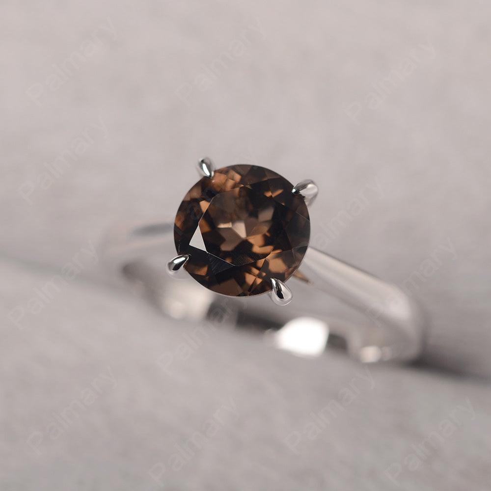 Sharp Prong Round Smoky Quartz  Solitaire Ring - Palmary