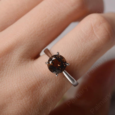 Sharp Prong Round Smoky Quartz  Solitaire Ring - Palmary