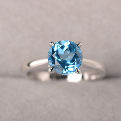 Sharp Prong Round Swiss Blue Topaz Solitaire Ring - Palmary