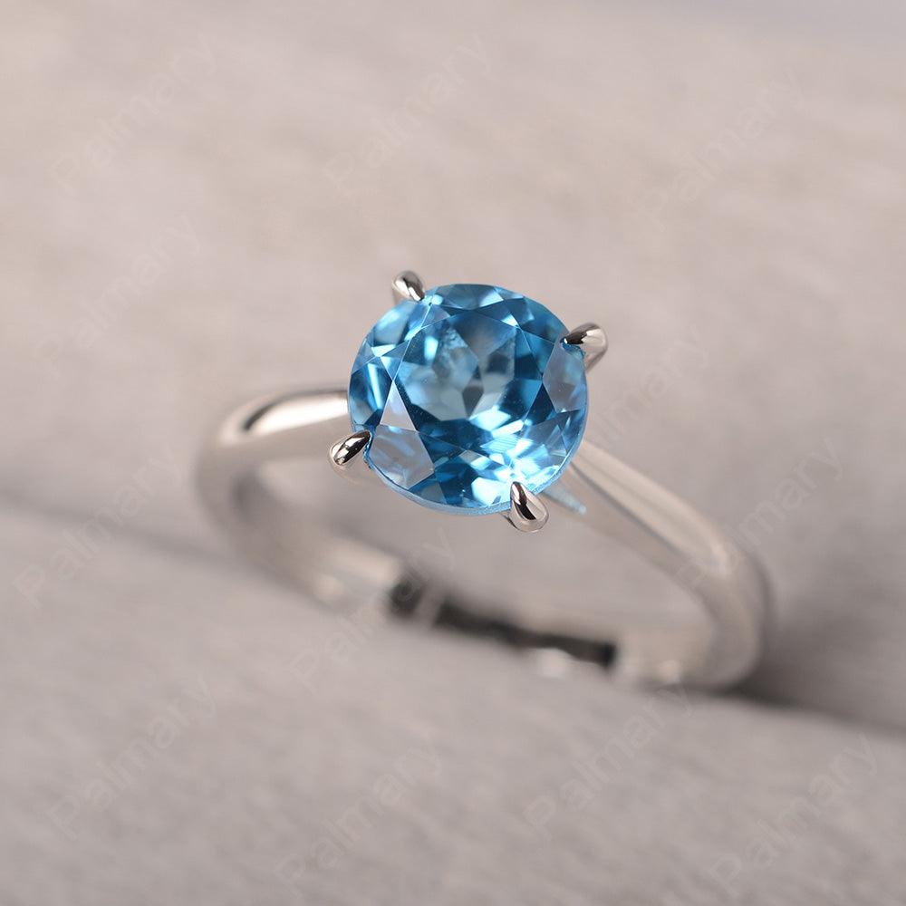 Sharp Prong Round Swiss Blue Topaz Solitaire Ring - Palmary