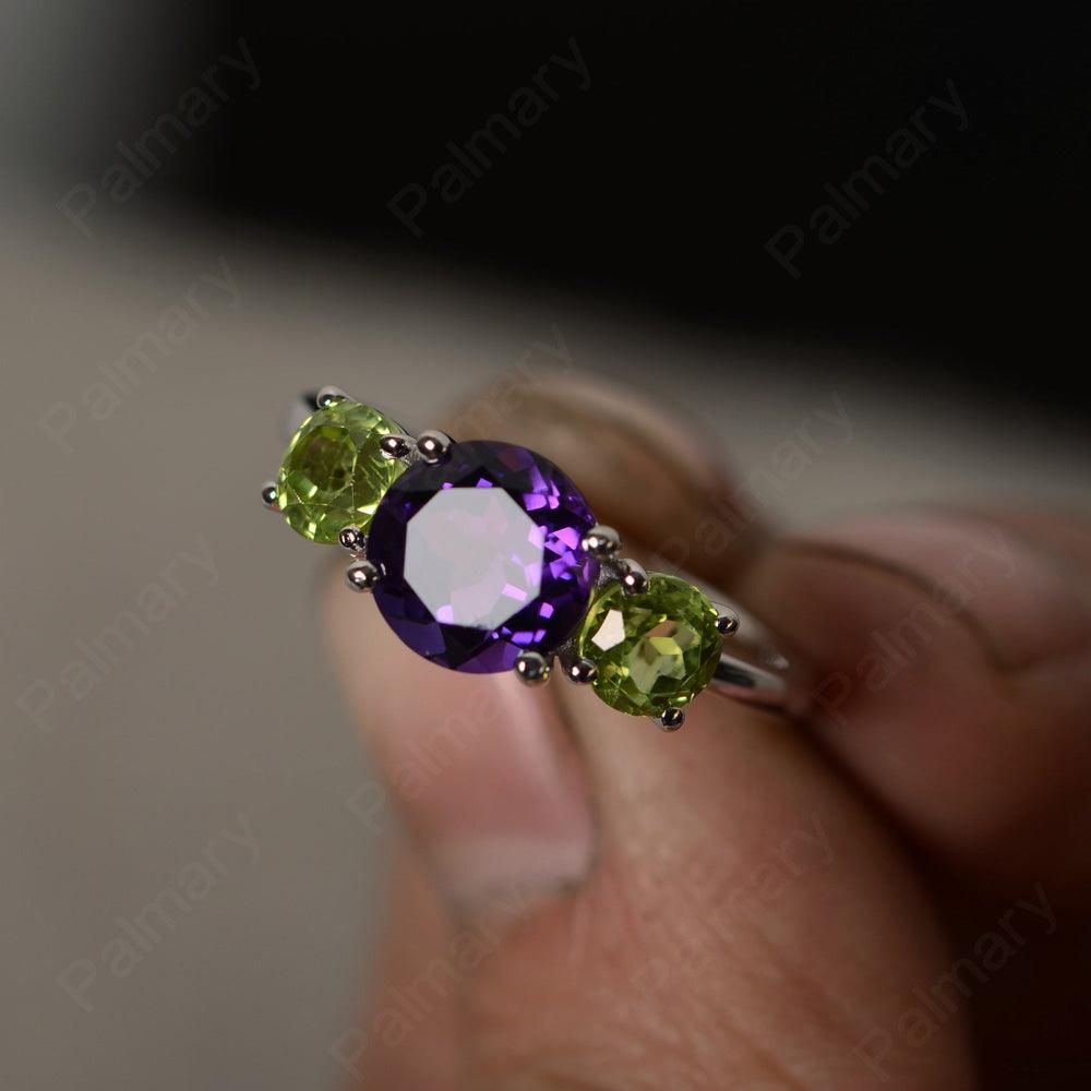 Three Stone Amethyst And Peridot Engagement Ring - Palmary