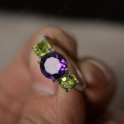 Three Stone Amethyst And Peridot Engagement Ring - Palmary