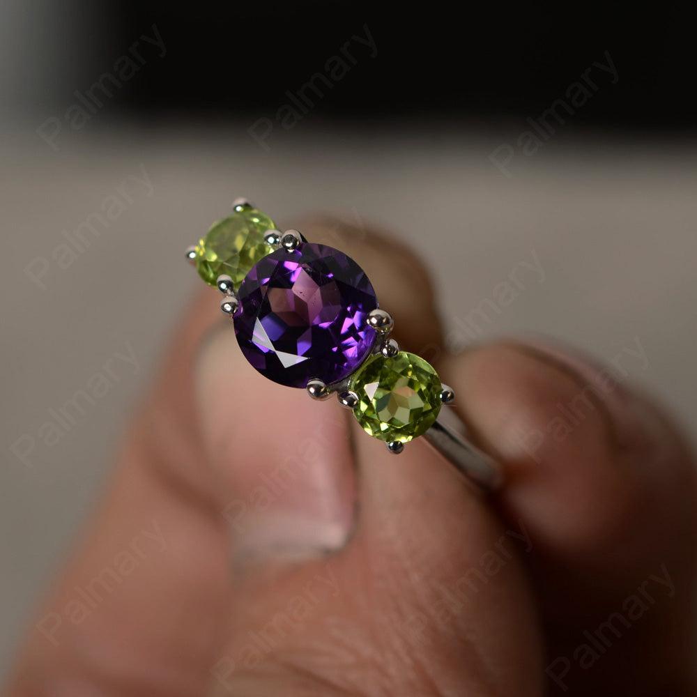 Three Stone Amethyst And Peridot Engagement Ring - Palmary