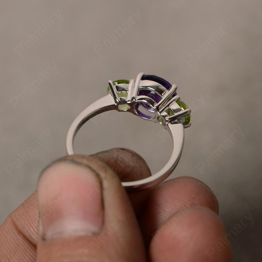 Three Stone Amethyst And Peridot Engagement Ring - Palmary