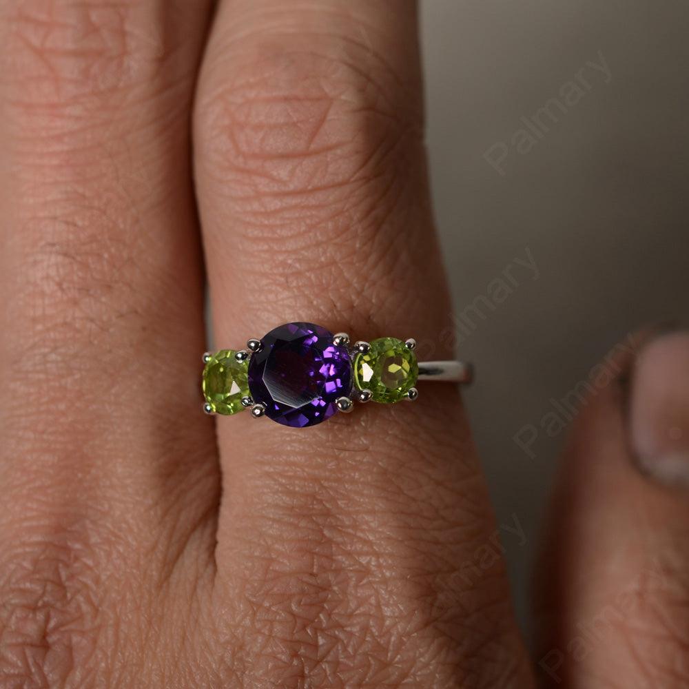 Three Stone Amethyst And Peridot Engagement Ring - Palmary