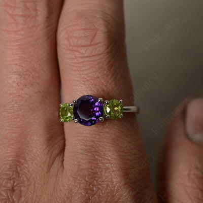 Three Stone Amethyst And Peridot Engagement Ring - Palmary
