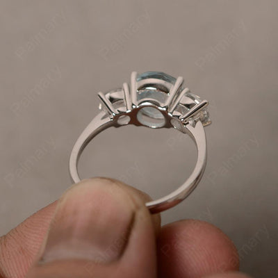 Three Stone Aquamarine And White Topaz Engagement Ring - Palmary