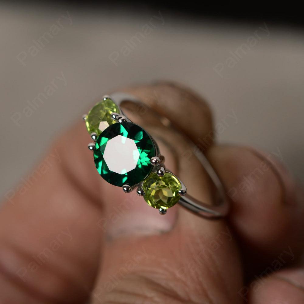 Three Stone Emerald And Peridot Engagement Ring - Palmary