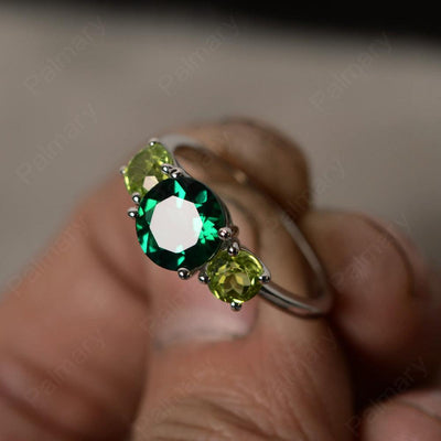 Three Stone Emerald And Peridot Engagement Ring - Palmary