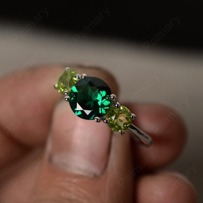 Three Stone Emerald And Peridot Engagement Ring - Palmary