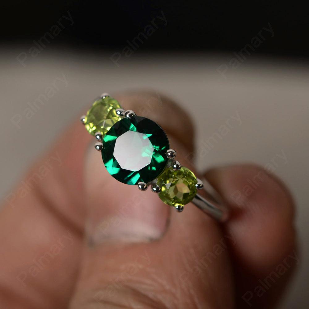Three Stone Emerald And Peridot Engagement Ring - Palmary