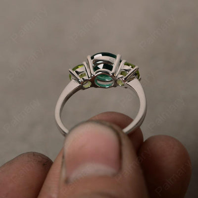 Three Stone Emerald And Peridot Engagement Ring - Palmary