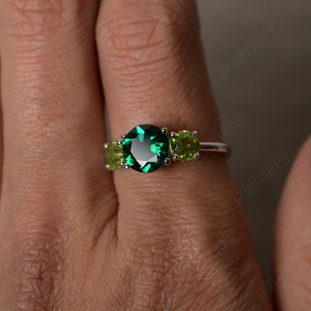 Three Stone Emerald And Peridot Engagement Ring - Palmary