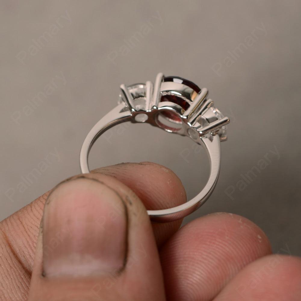 Three Stone Garnet And White Topaz Engagement Ring - Palmary