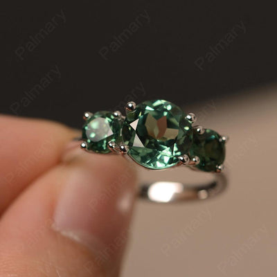 Three Stone Green Sapphire Engagement Ring - Palmary