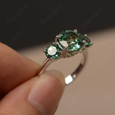 Three Stone Green Sapphire Engagement Ring - Palmary