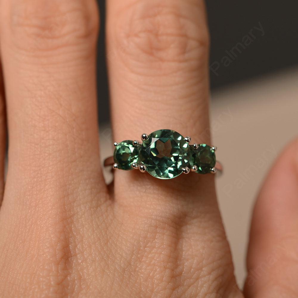 Three Stone Green Sapphire Engagement Ring - Palmary