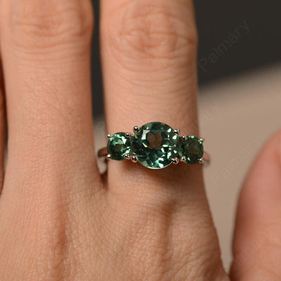 Three Stone Green Sapphire Engagement Ring - Palmary