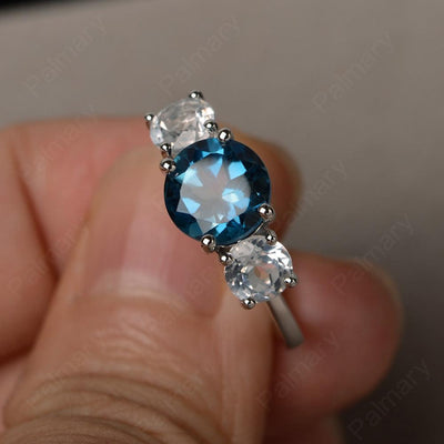 Three Stone London Blue Topaz And White Topaz Engagement Ring - Palmary