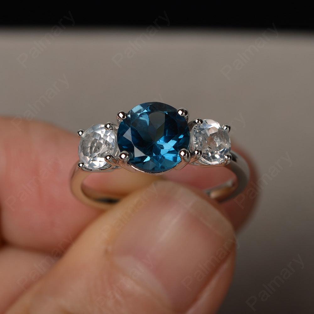 Three Stone London Blue Topaz And White Topaz Engagement Ring - Palmary