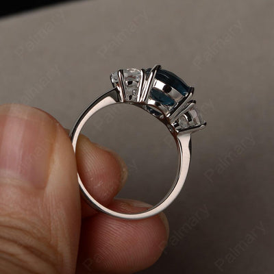 Three Stone London Blue Topaz And White Topaz Engagement Ring - Palmary