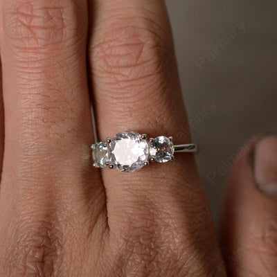 Three Stone Morganite And White Topaz Engagement Ring - Palmary