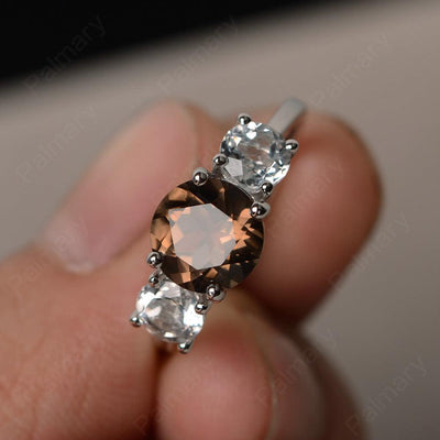 Three Stone Smoky Quartz  Engagement Ring - Palmary