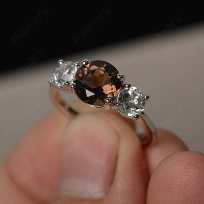 Three Stone Smoky Quartz  Engagement Ring - Palmary