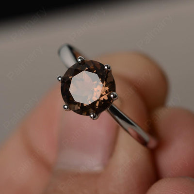 Six Prong Smoky Quartz  Solitaire Wedding Ring - Palmary