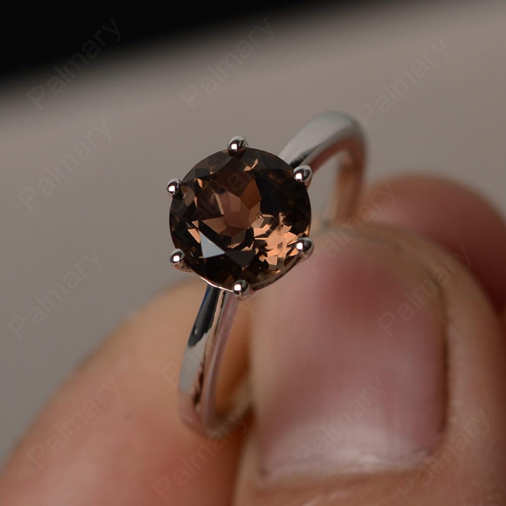 Six Prong Smoky Quartz  Solitaire Wedding Ring - Palmary