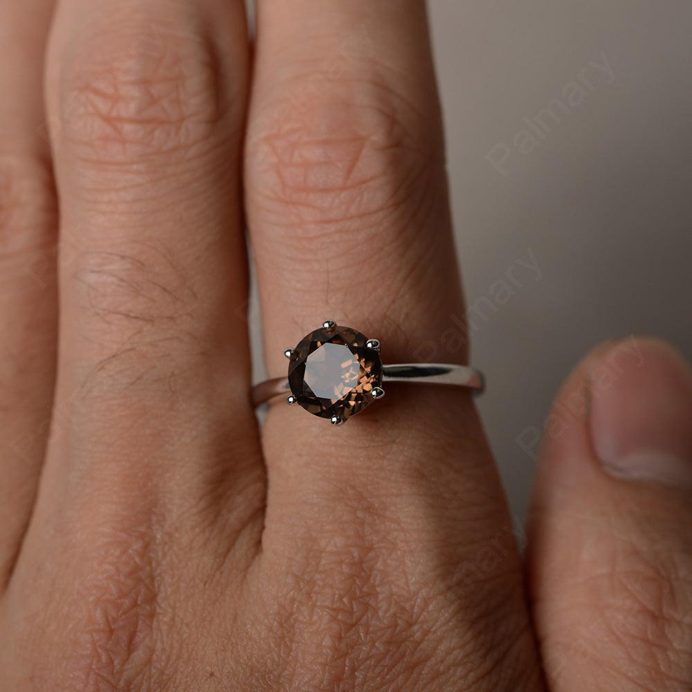 Six Prong Smoky Quartz  Solitaire Wedding Ring - Palmary