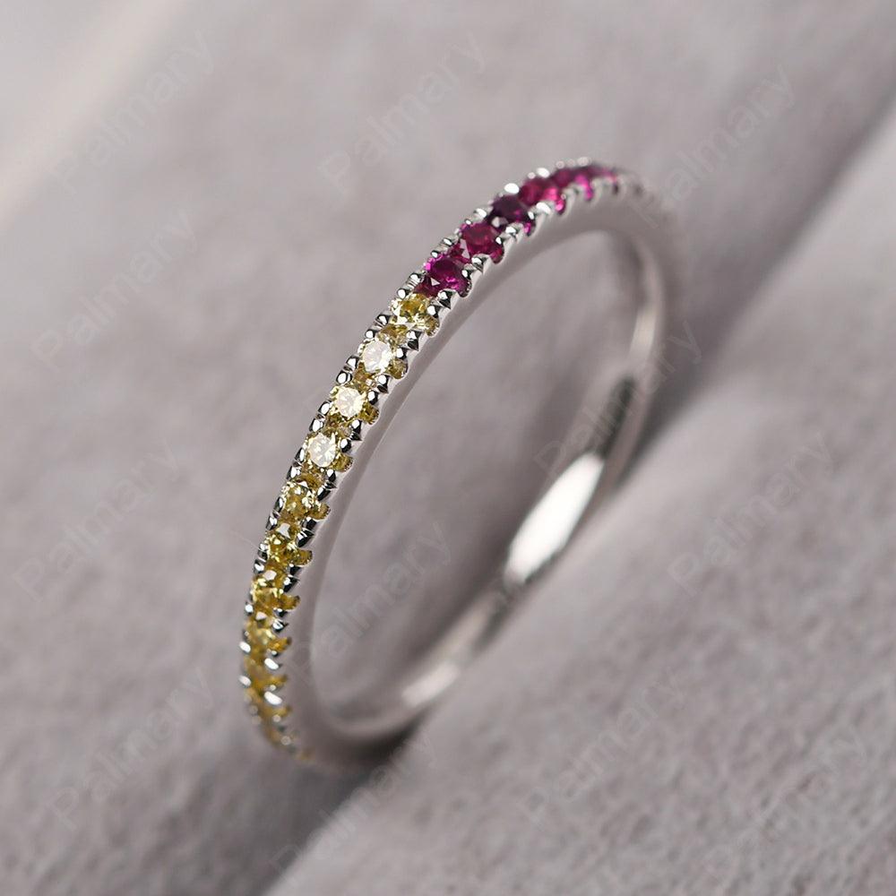 Cubic Zirconia And Ruby And Sapphire Band Ring - Palmary