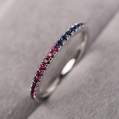Cubic Zirconia And Ruby And Sapphire Band Ring - Palmary