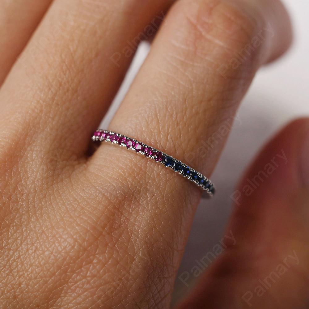 Cubic Zirconia And Ruby And Sapphire Band Ring - Palmary