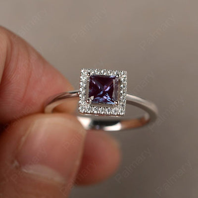 Princess Cut Alexandrite Halo Ring - Palmary